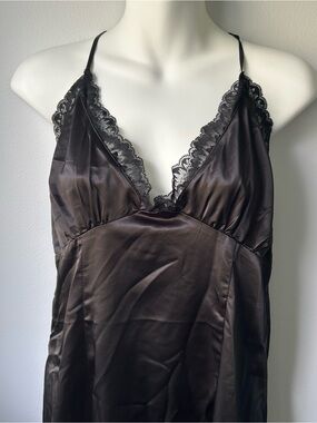 H&M Black Satin Lace-Trim Chemise Dress NWT